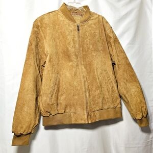 Vintage Reed Mens Tan Suede Leather Zip-up Bomber Jacket Coat Size 2XLT